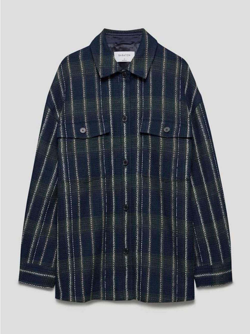 Babaton Navy, Olive and Cream Striped Button Jacket